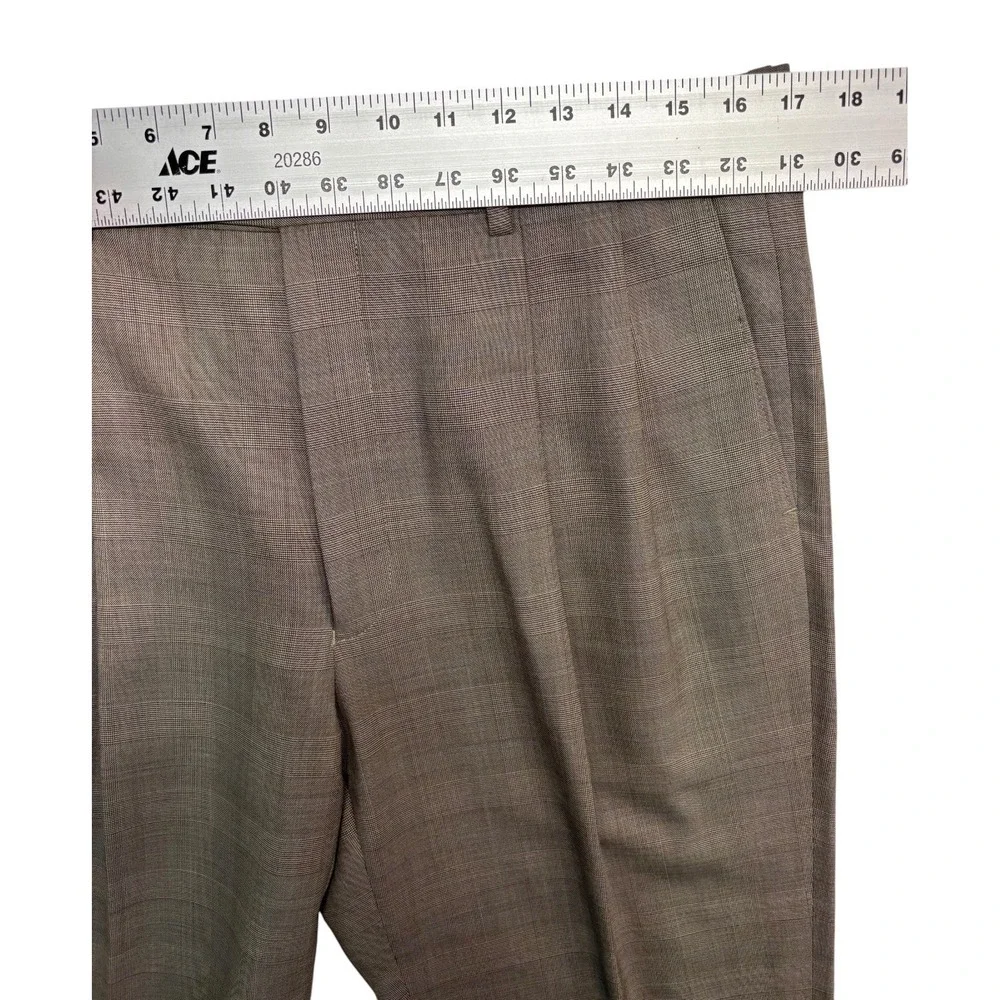 Ralph Lauren 40R 34x30 Taupe Glen Plaid 2pc Pant Suit Wool Pleated Cuffed